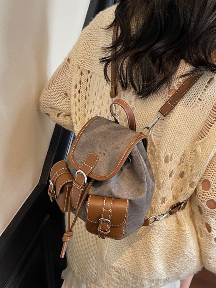 Vintage Canvas Leather Backpack Grey
