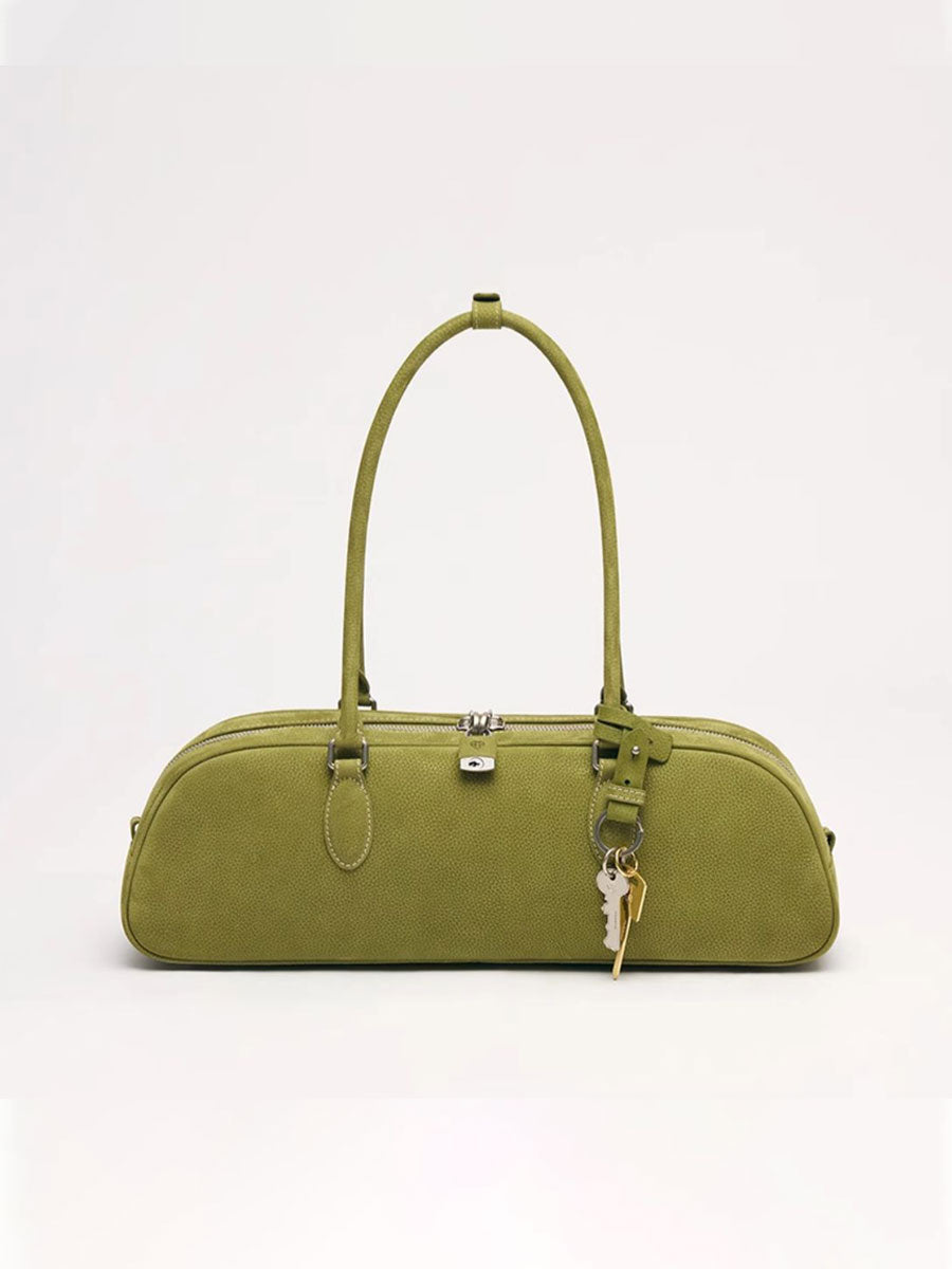 Real Leather Baguette Bag Green
