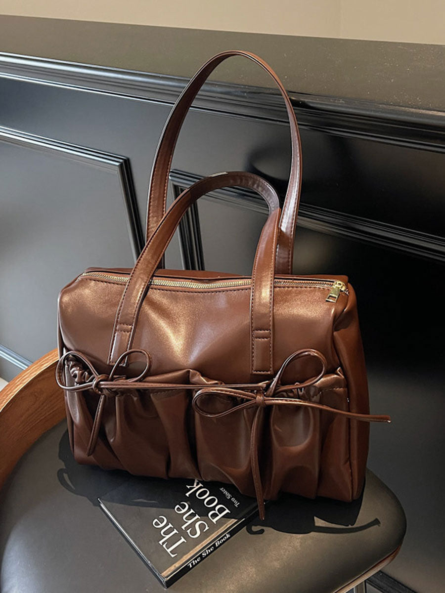 Large Capacity Tote Bag with Bowknot Design Brown