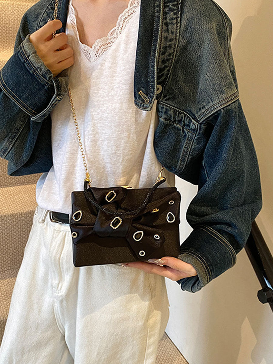 Bowknot Chain Evening Party Bag Black