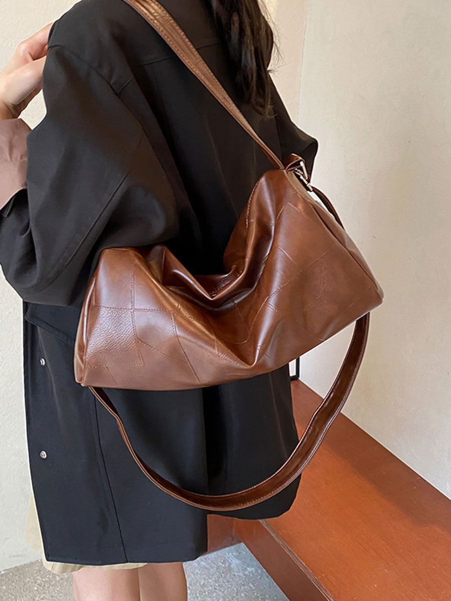 Oversized Leather Shoulder Bag Brown