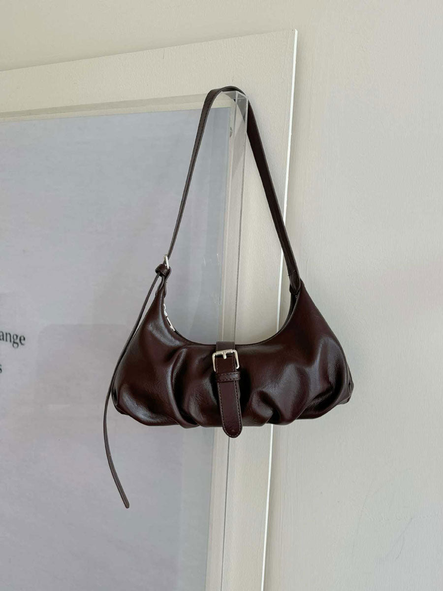Leather Buckle Shoulder Bag Brown