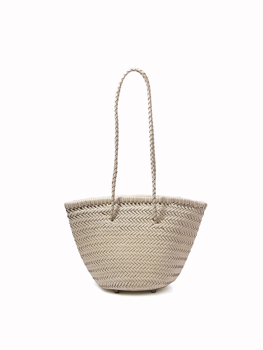 French Vintage Real Leather Bucket Tote White