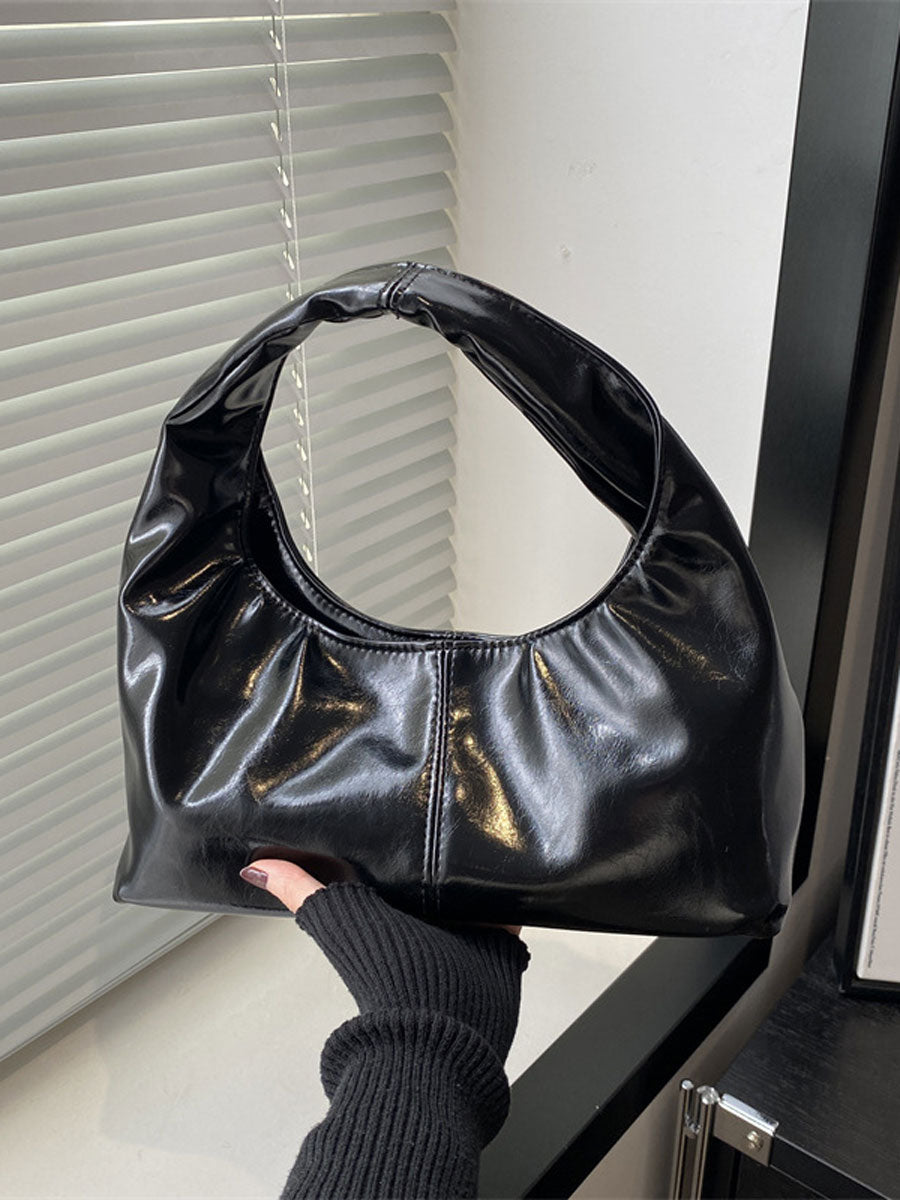 Small Soft Leather Crescent Hobo Bag Brown