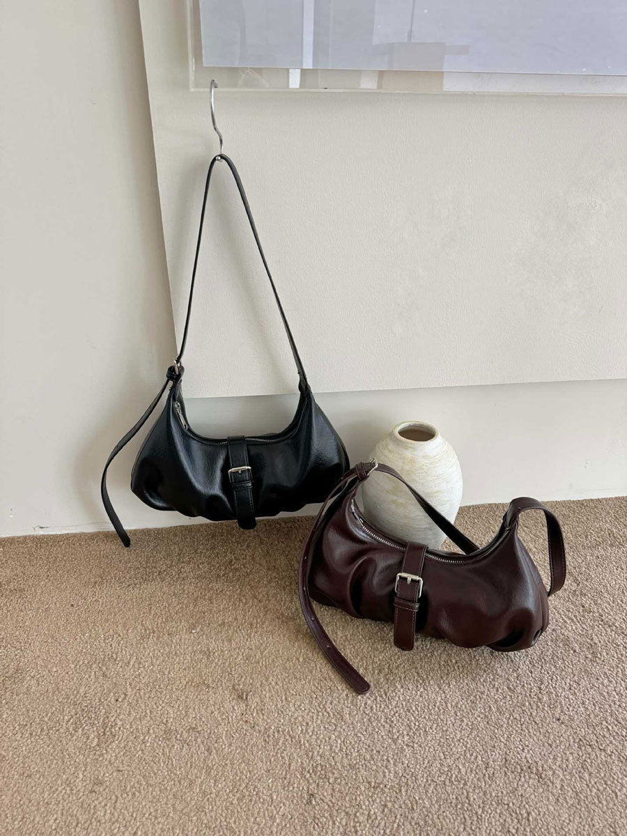 Leather Buckle Shoulder Bag Brown