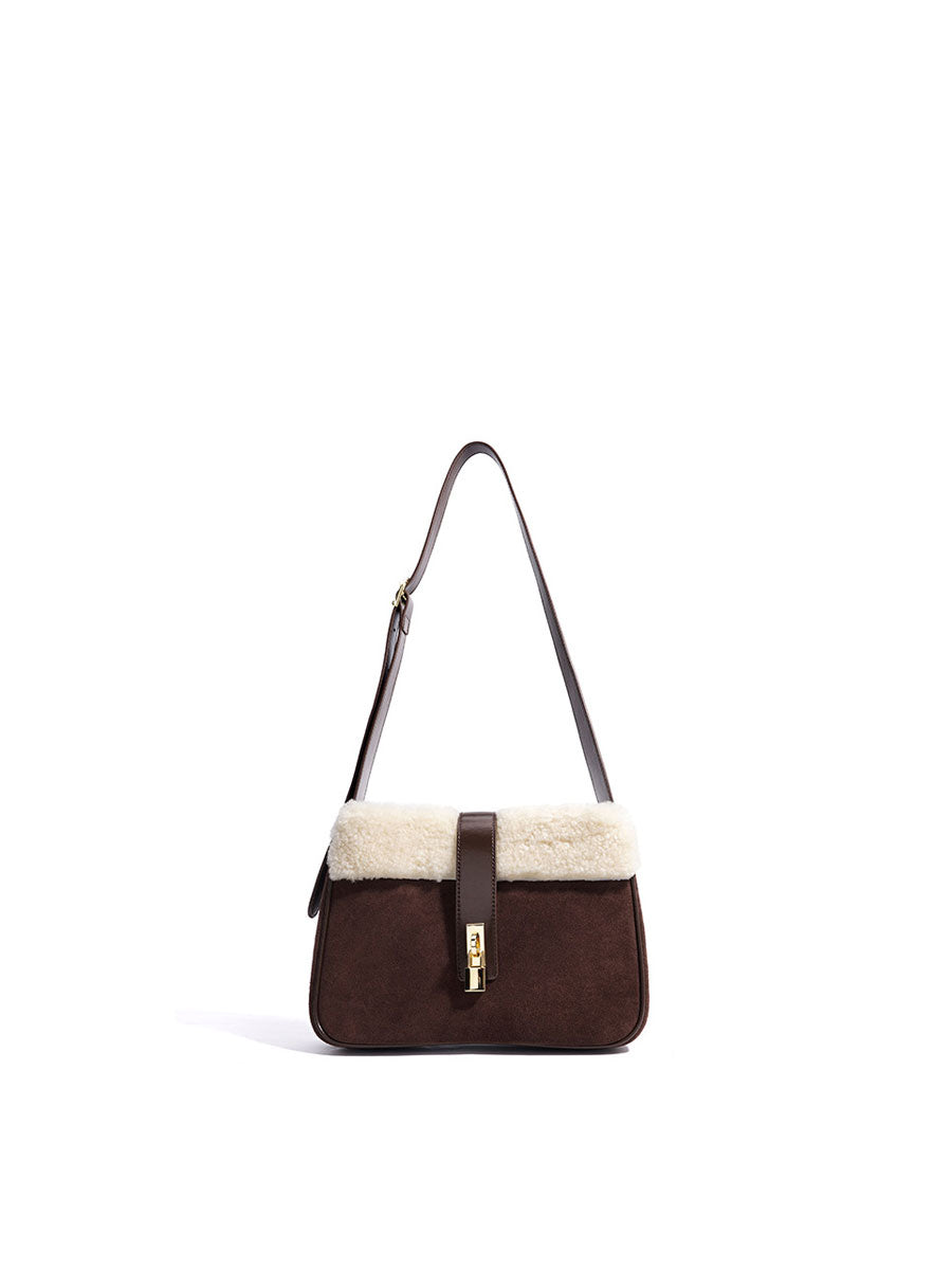 Chic Plush Shearling Tote Purse Black