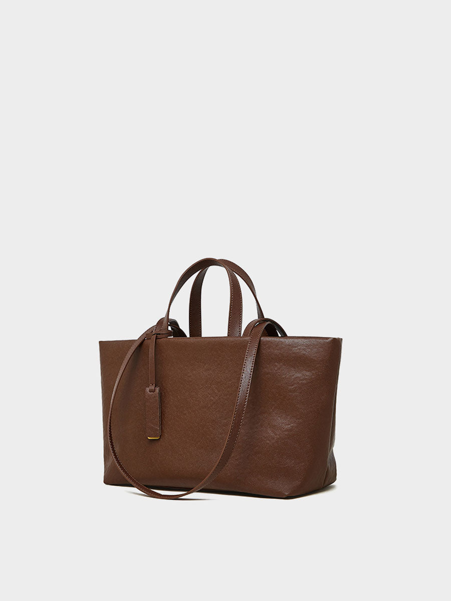 Oversize Genuine Leather Dual Handle Tote Bag Coffee