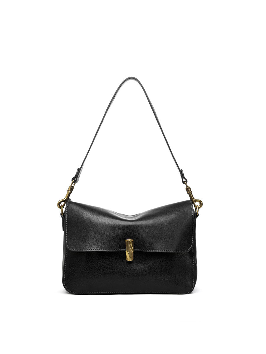 Chic Real Leather Shoulder Bag Brown