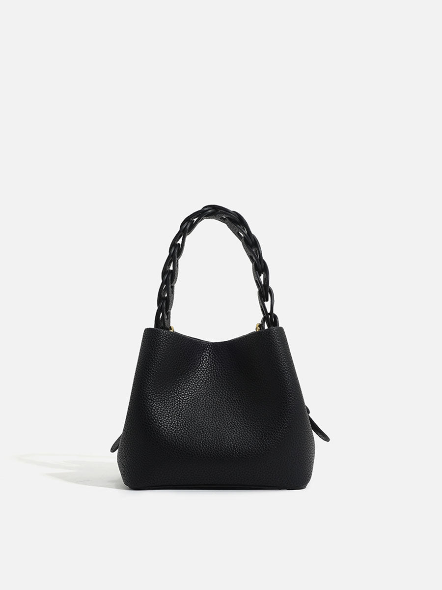 Genuine Leather Basket Tote Bag Pink
