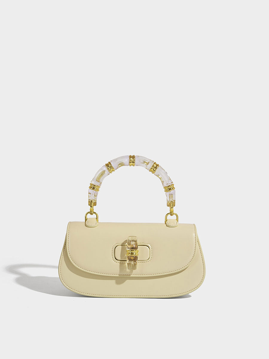 Macaron Leather Saddle Bag with Crystal Handle Black