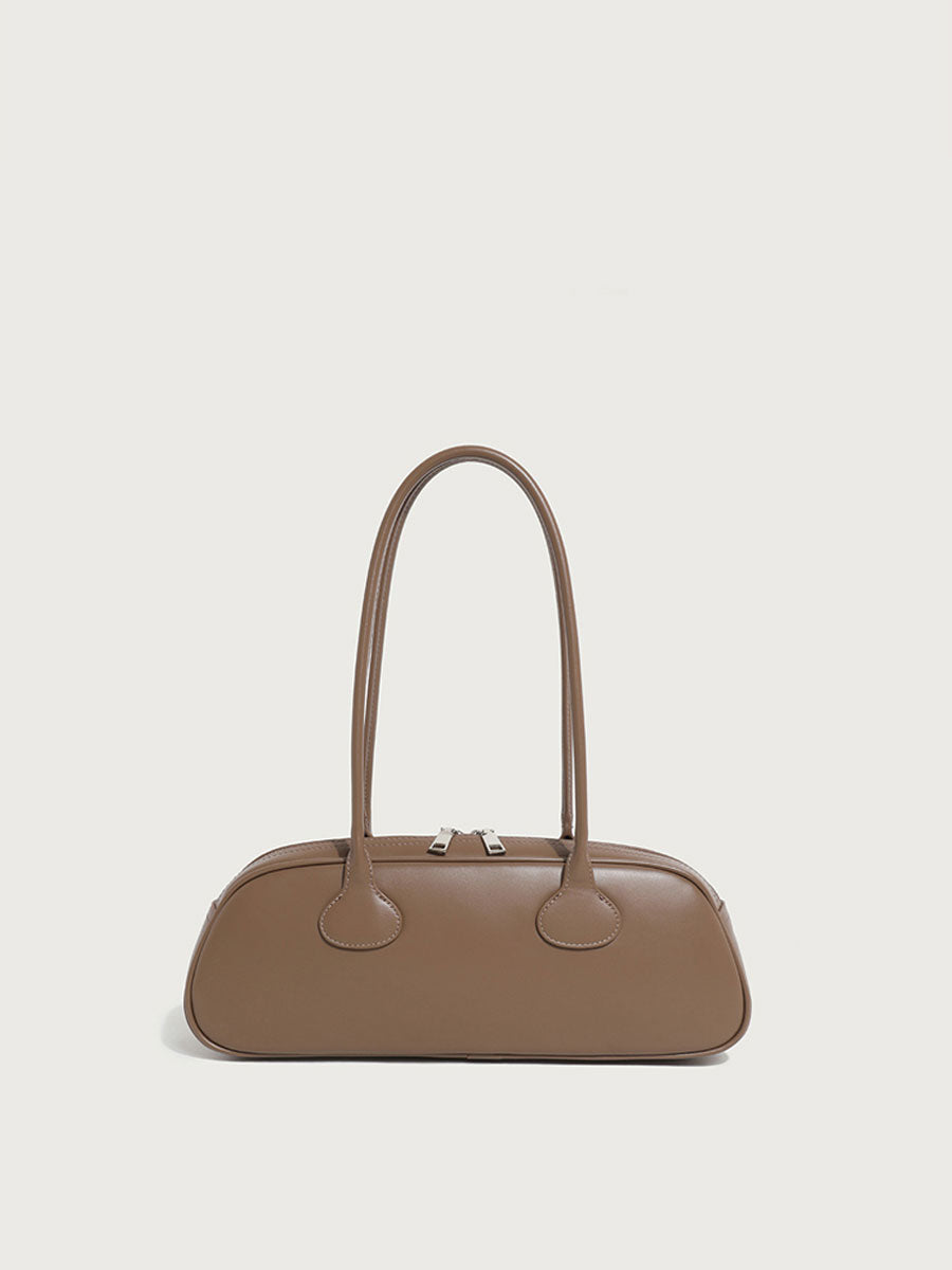 Real Leather Baguette Bag Shoulder Black