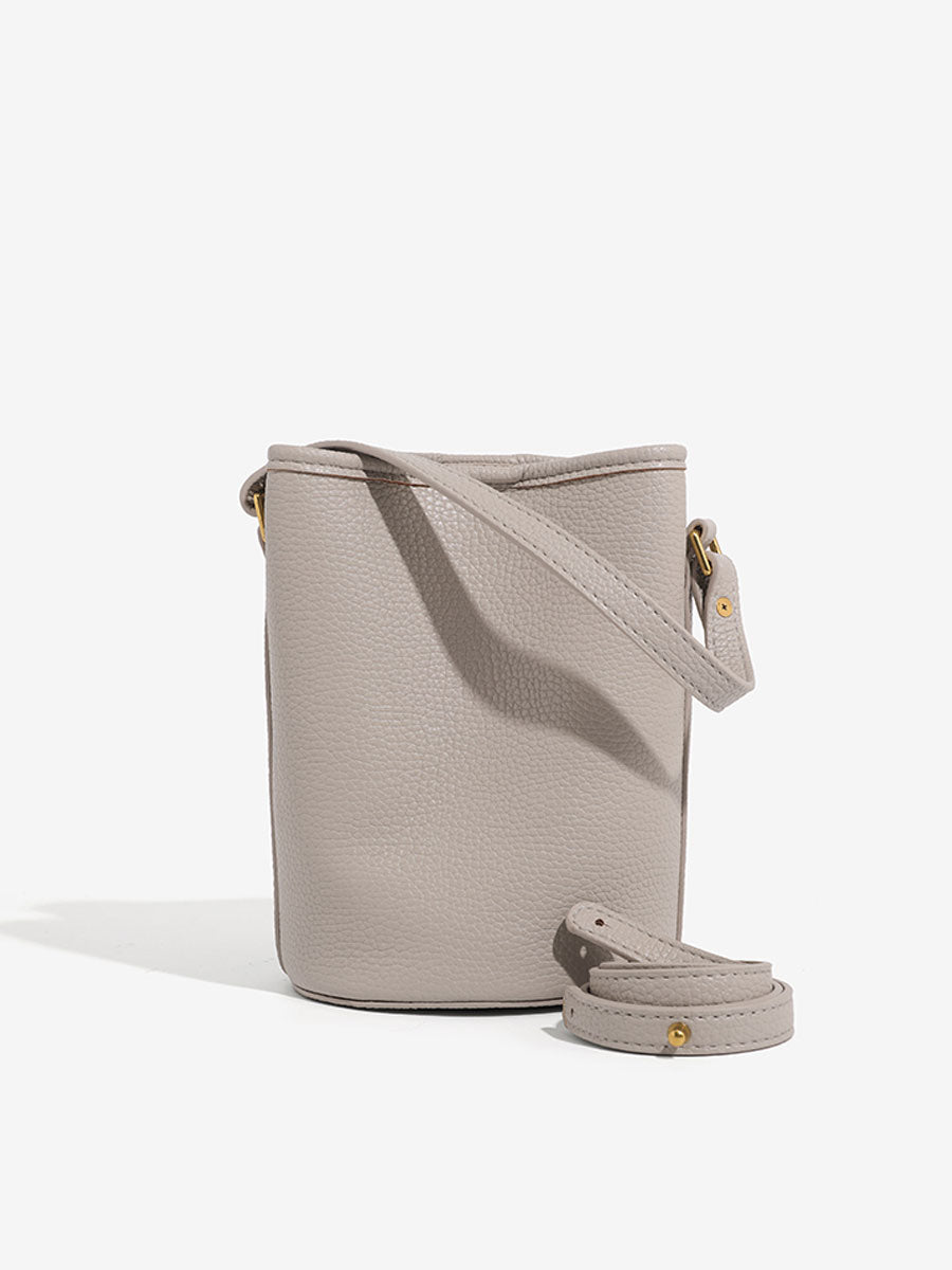 Luxury French Genuine Leather Bucket Bag Grey