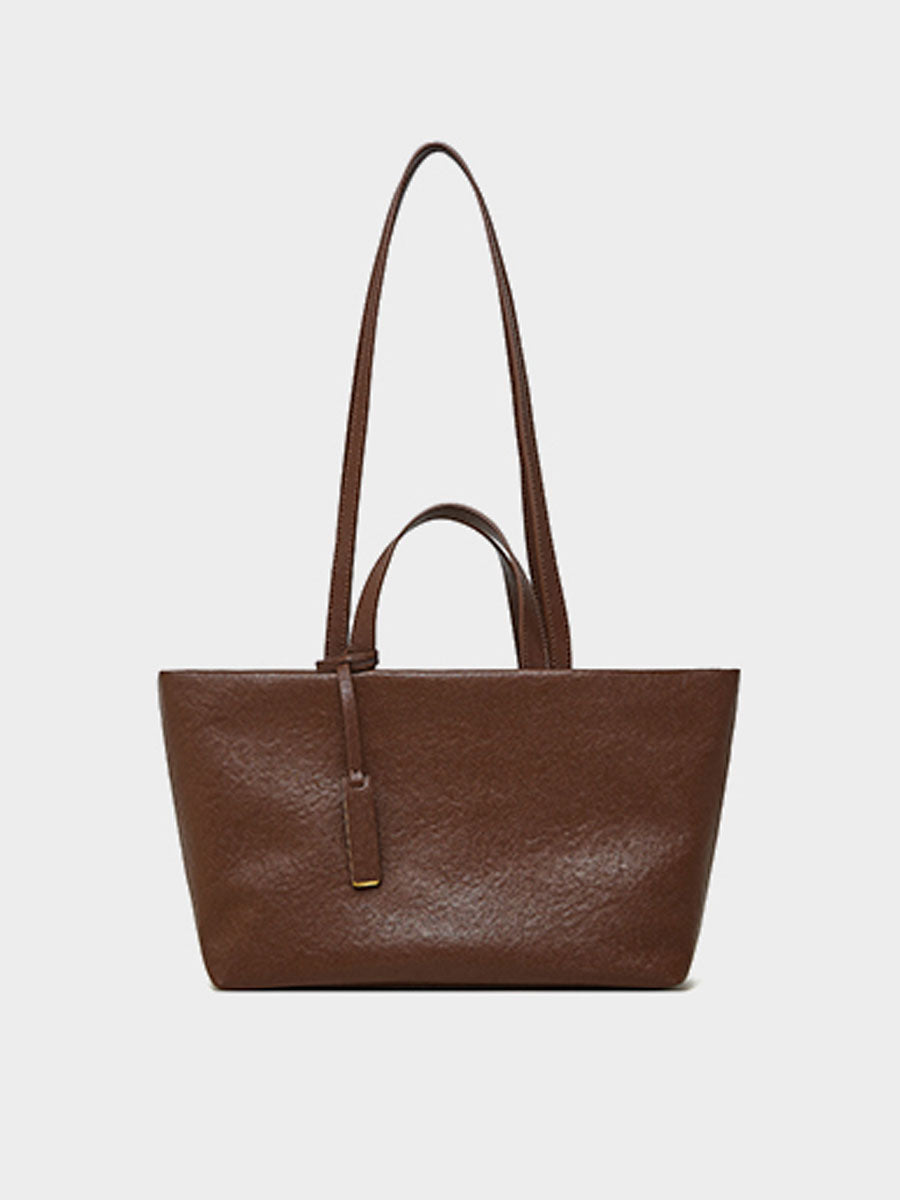 Oversize Genuine Leather Dual Handle Tote Bag Coffee