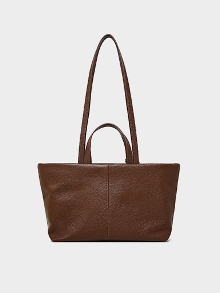 Oversize Genuine Leather Dual Handle Tote Bag Coffee