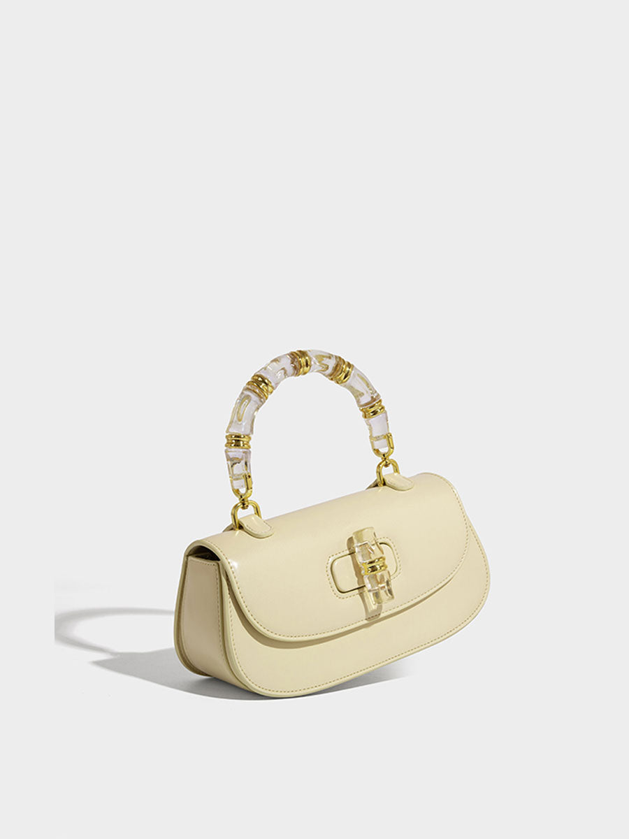 Macaron Leather Saddle Bag with Crystal Handle Black