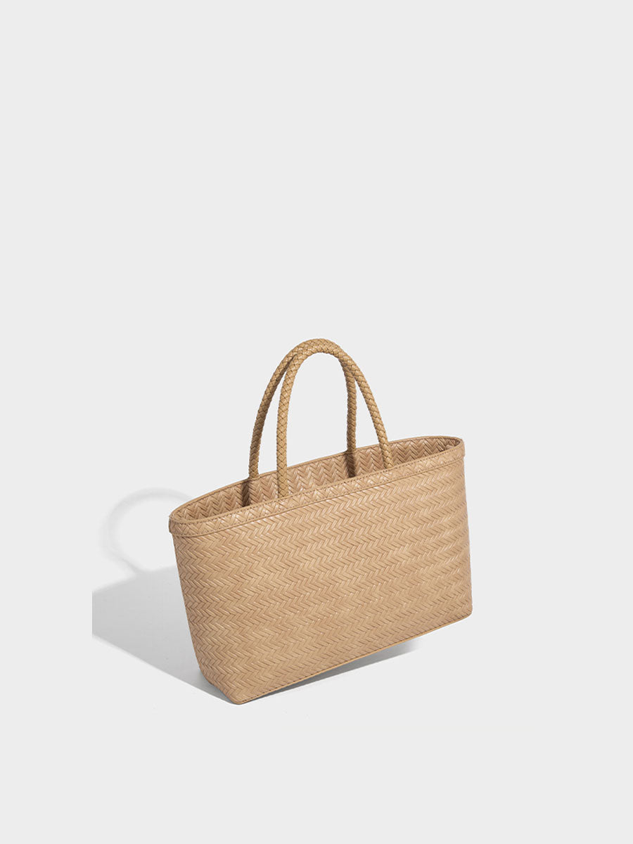 Real Leather Woven Tote Basket Bag White