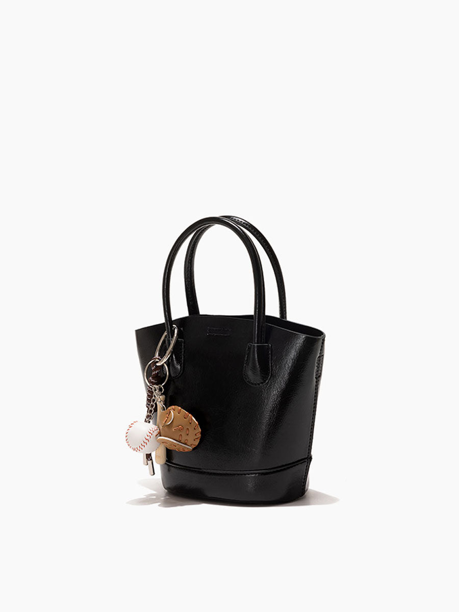 Genuine Patent Leather Bucket Bag Black