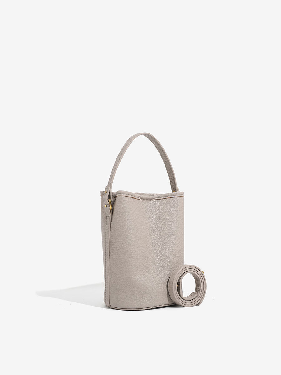Luxury French Genuine Leather Bucket Bag Grey