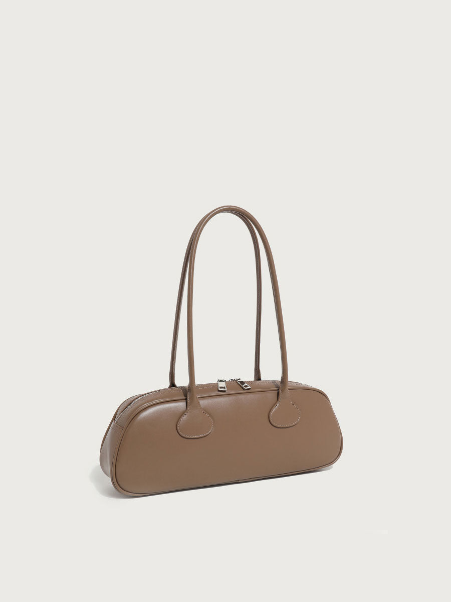 Real Leather Baguette Bag Shoulder Black