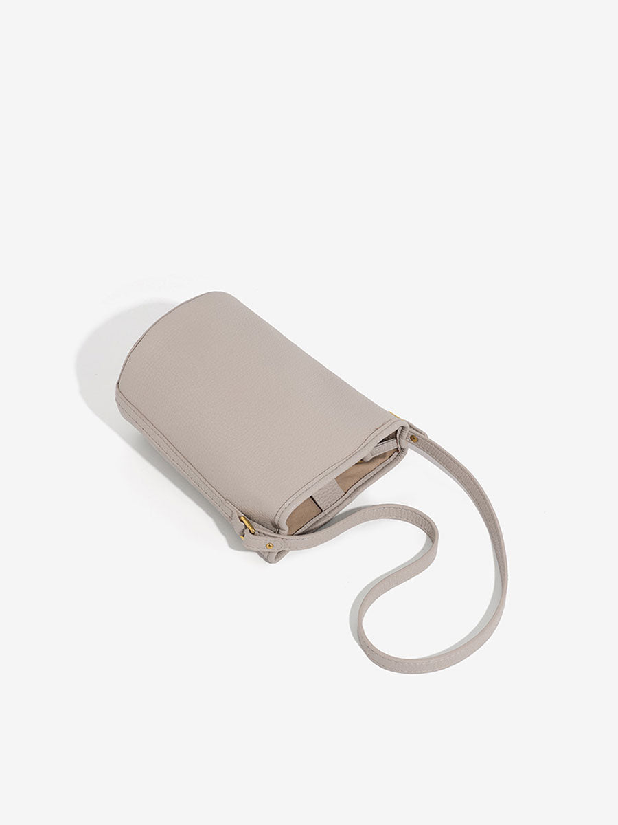 Luxury French Genuine Leather Bucket Bag Grey