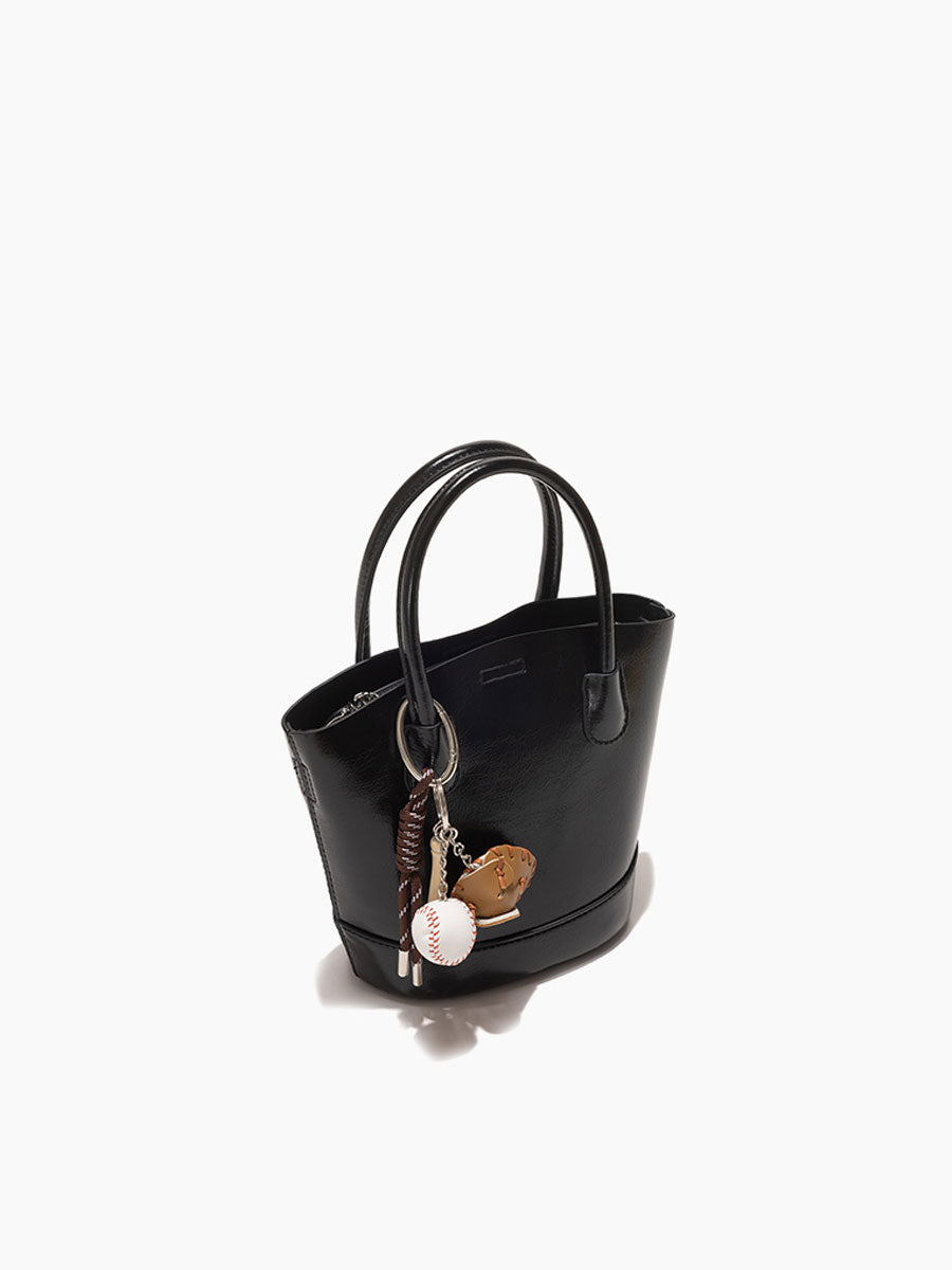 Genuine Patent Leather Bucket Bag Black