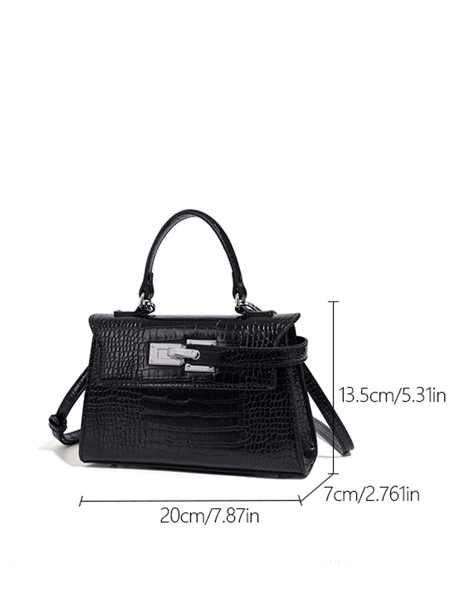 Genuine Leather Croc Embossed Trapeze Crossbody Bag Pink
