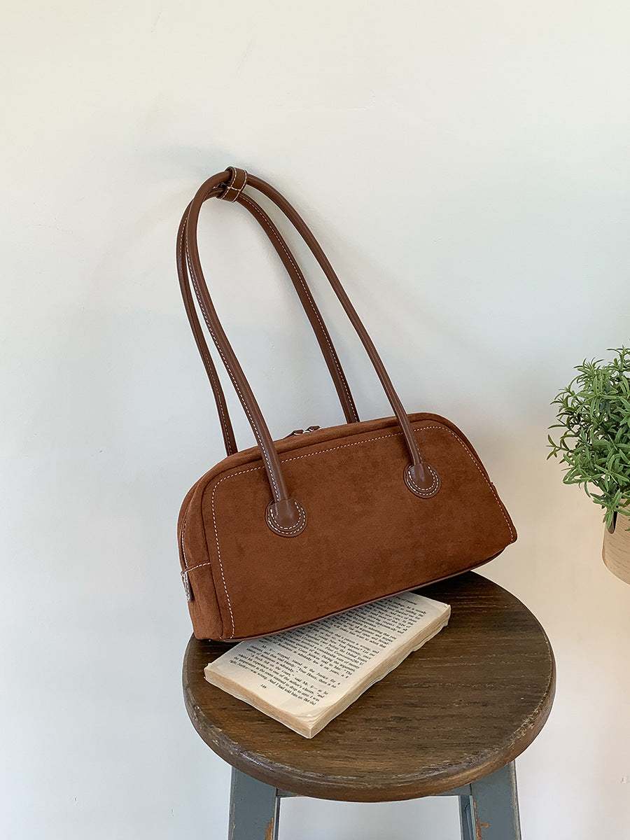 Vintage Suede Shoulder Bag Khaki