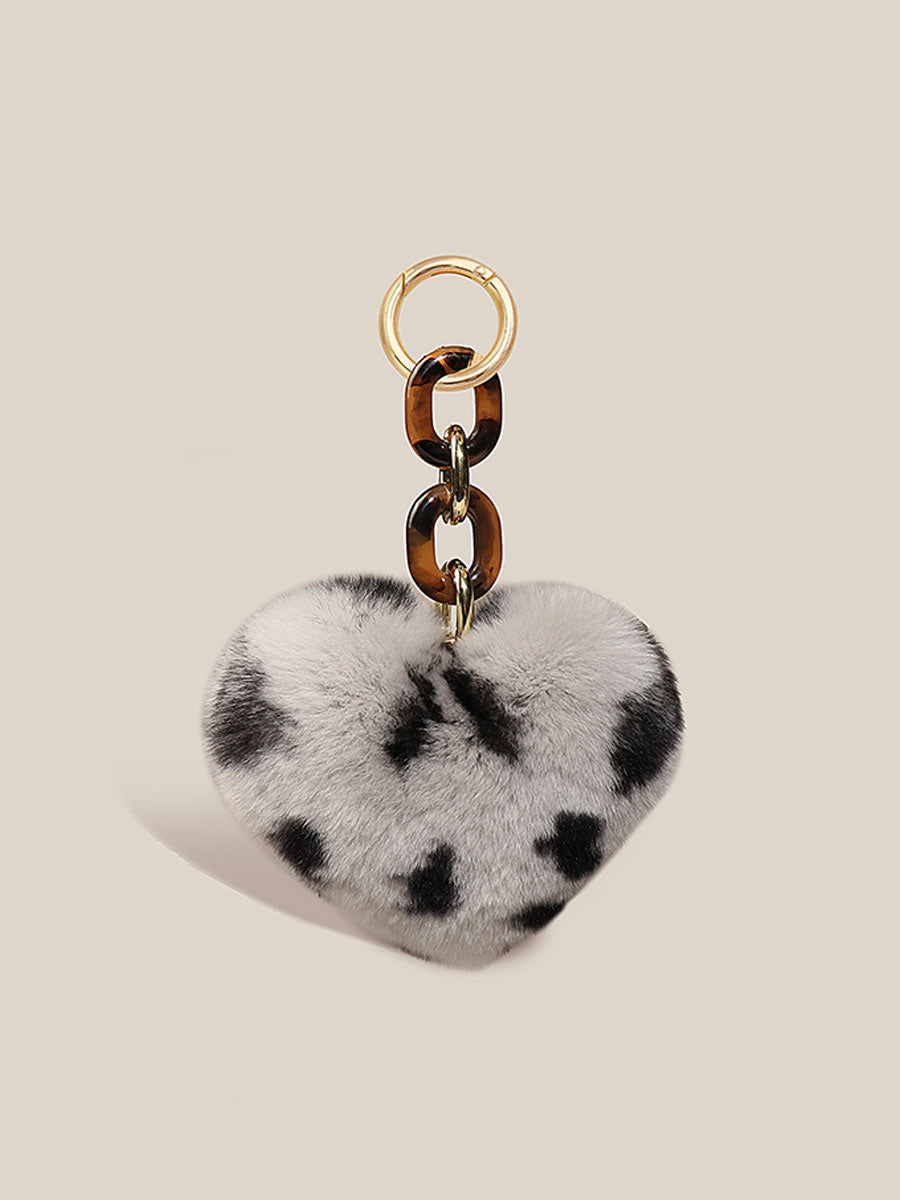 Real Rabbit Fur Leopard Heart Keychain