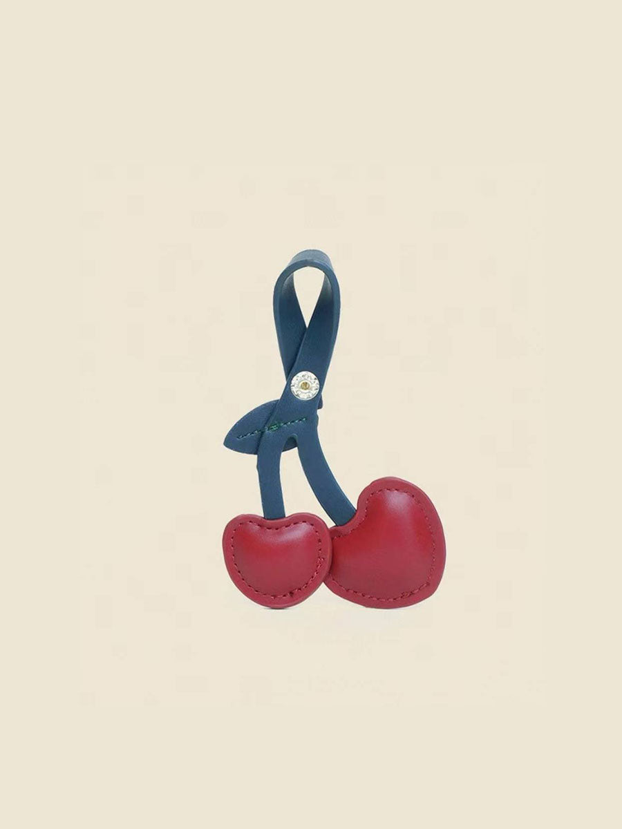 Leather Cherry Bag Charm Keychain