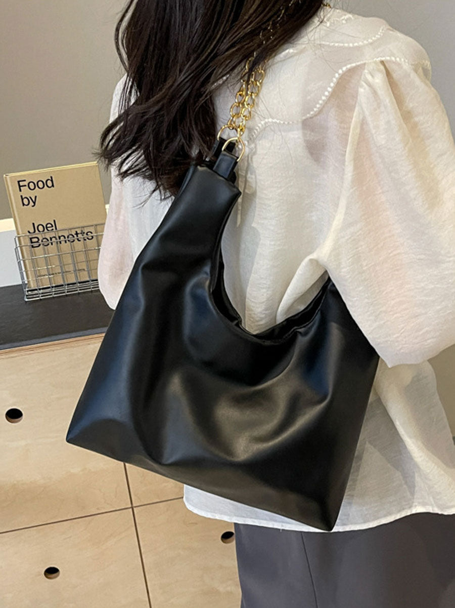Large Tote Bag with Gold Chain Black