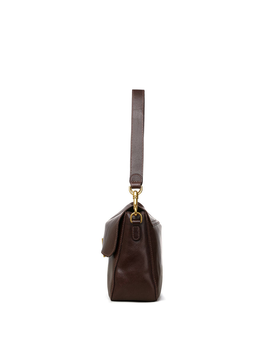 Chic Real Leather Shoulder Bag Brown