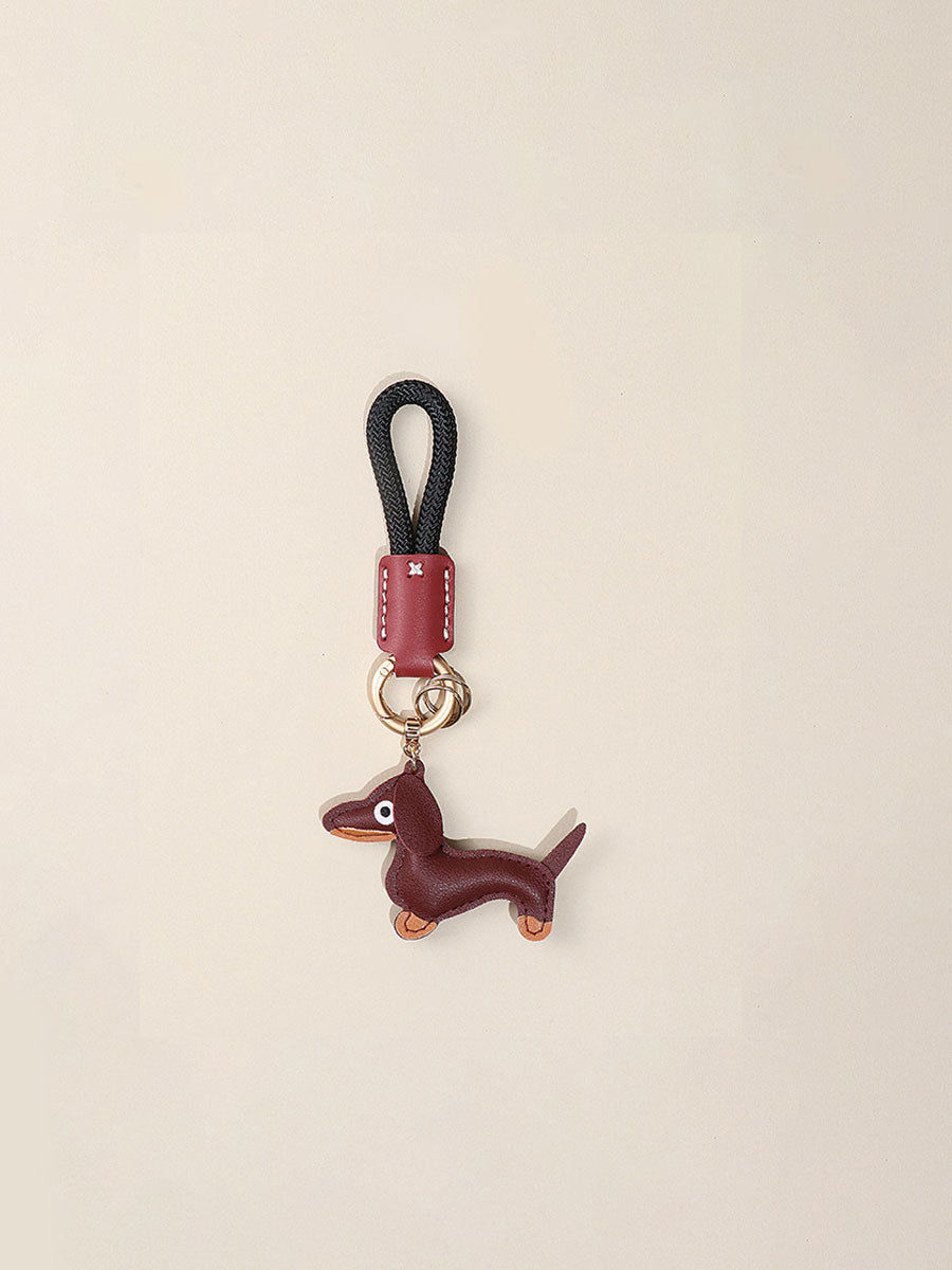 Cute Dachshund Dog  Leather Keychain