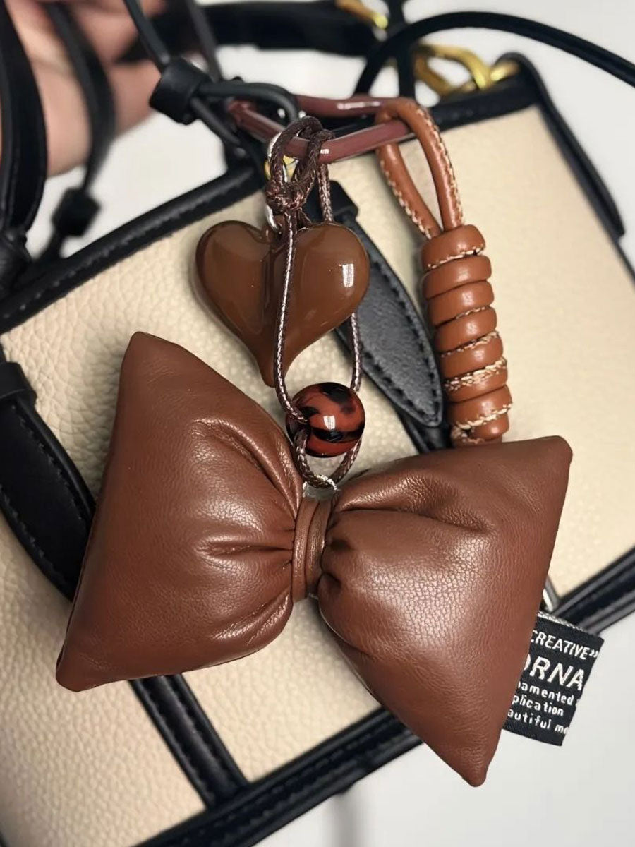 Brown Leather Bow-knot & Tennis Ball Bag Charm