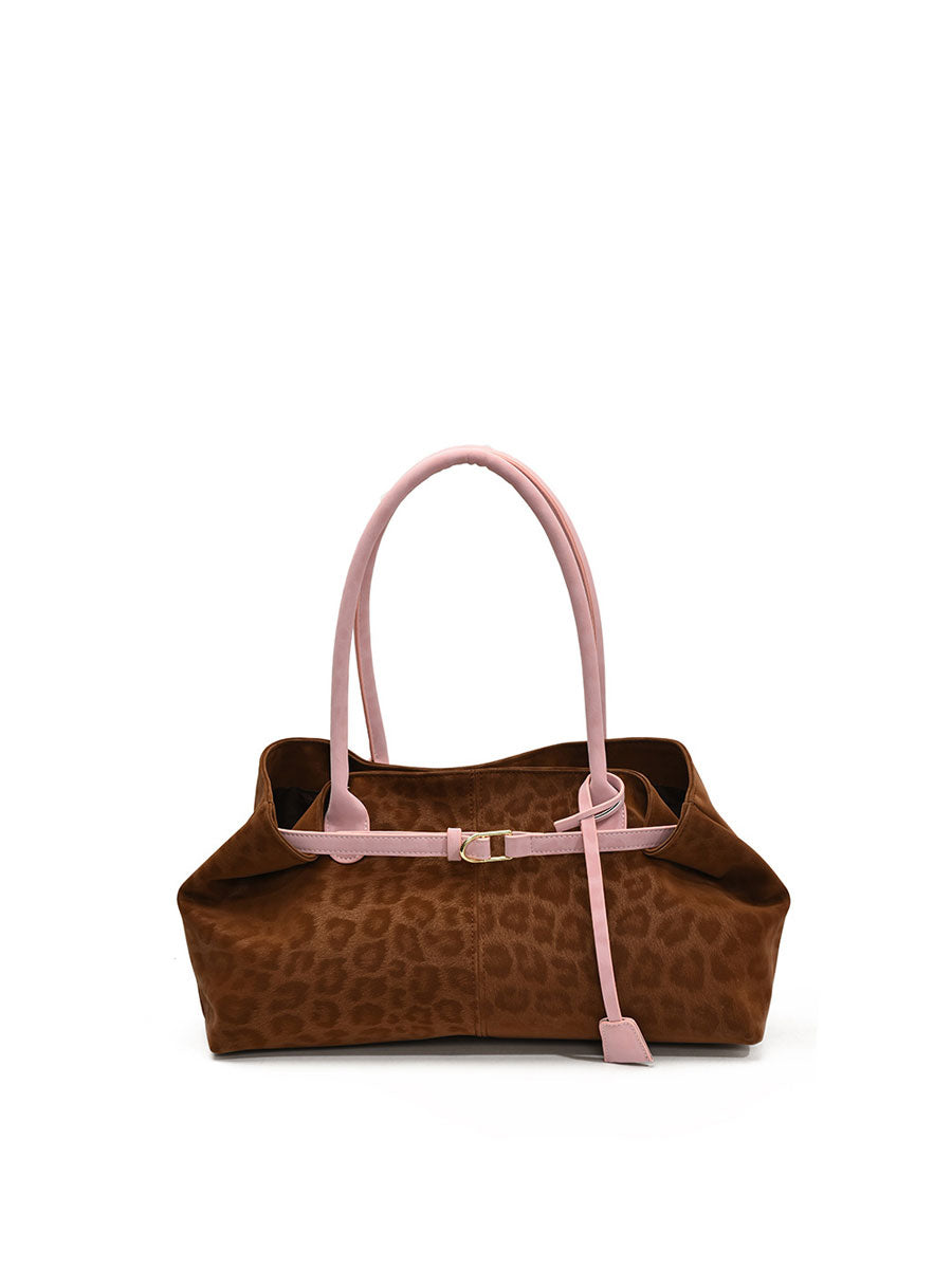 Vintage Leopard Print Baguette Bag Coffee