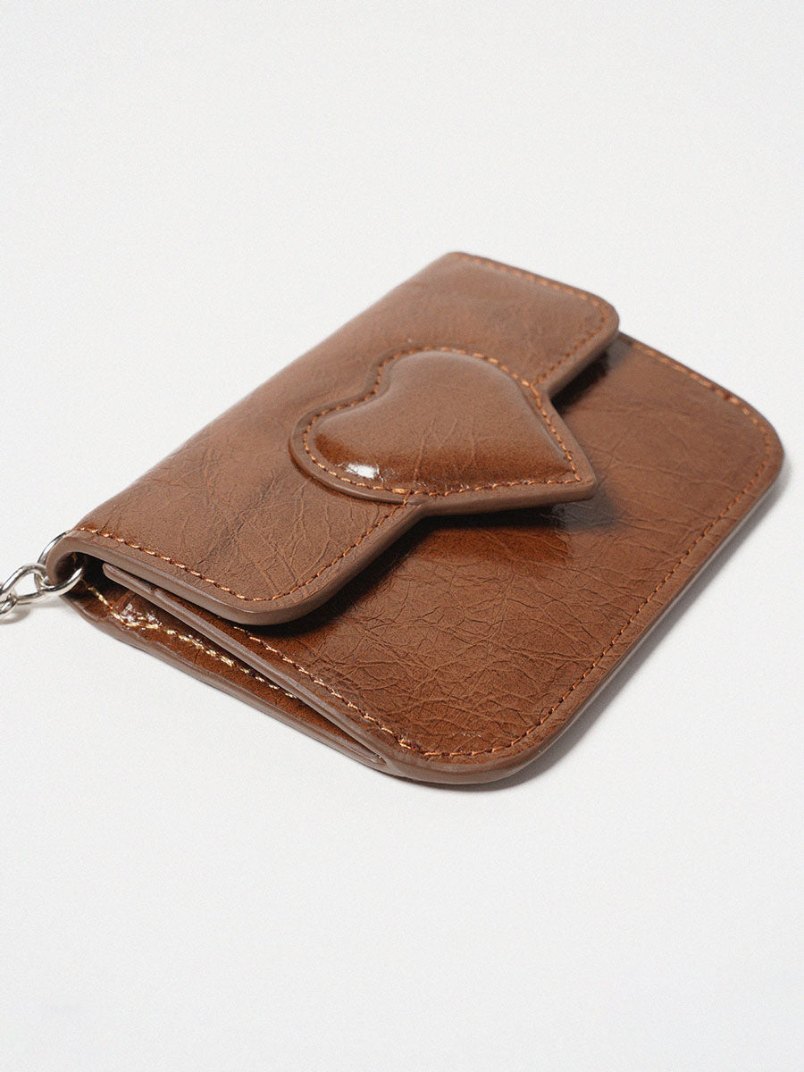 Vintage Waxed Leather Heart Card Holder Silver