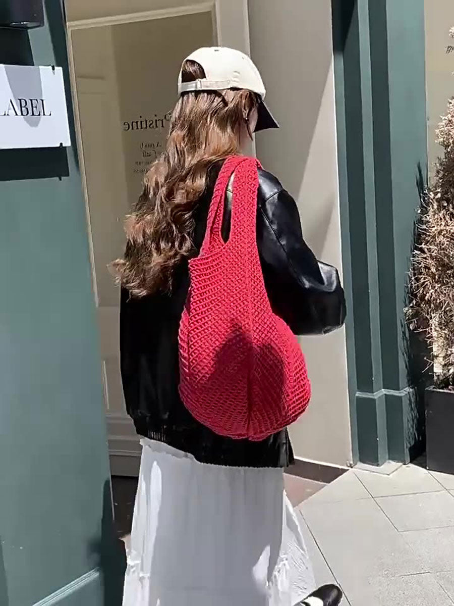 Handmade Woven Shoulder Bag Red