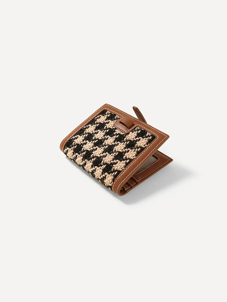 Houndstooth Short Wallet Appricot Brown