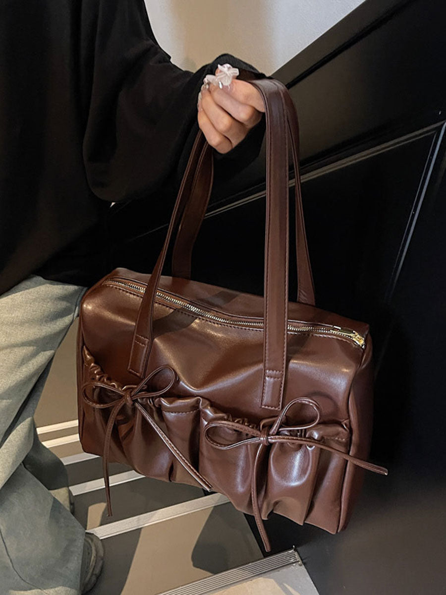 Large Capacity Tote Bag with Bowknot Design Brown
