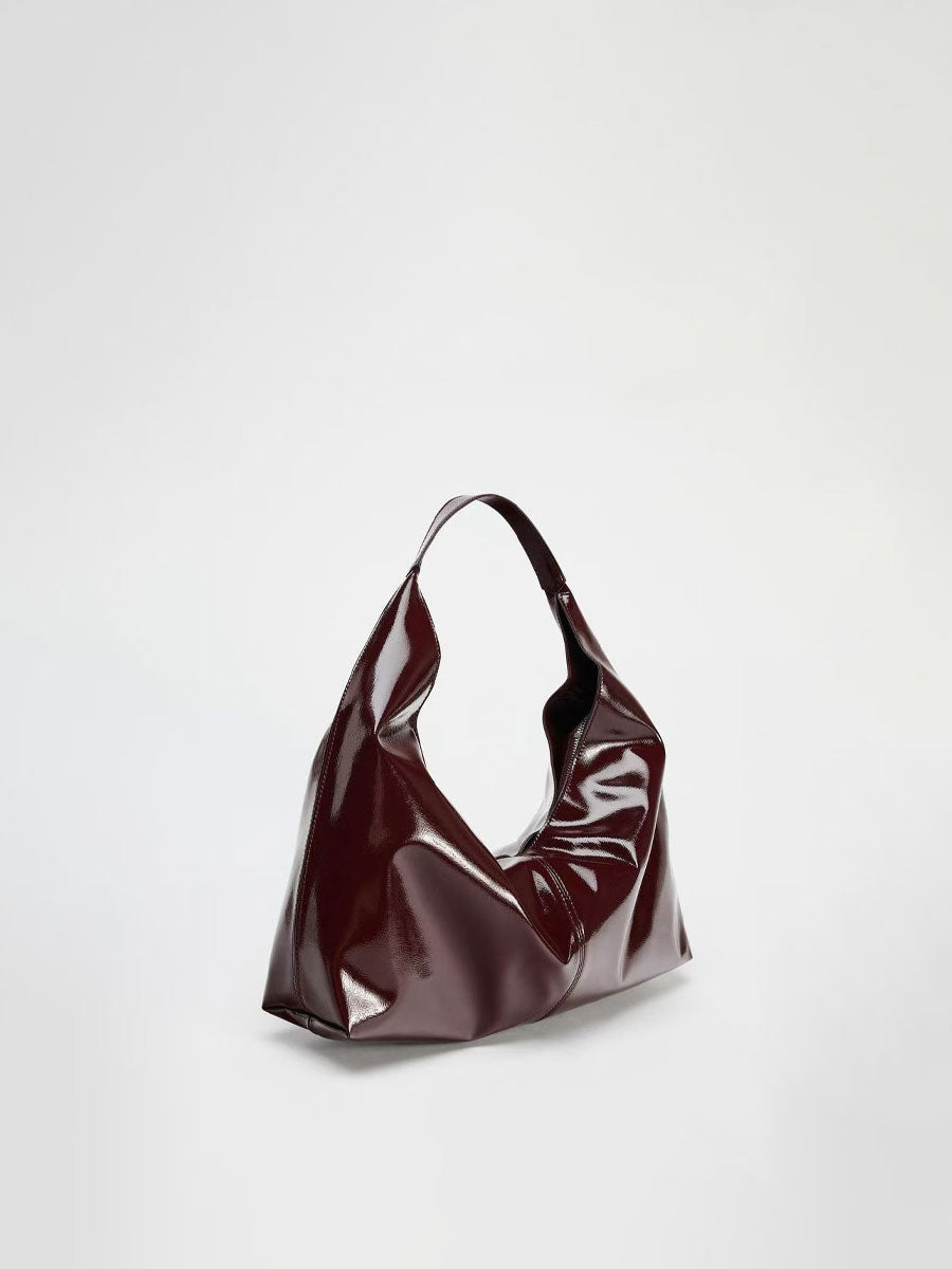 Soft Patent Leather Shoulder Tote Handbag Red