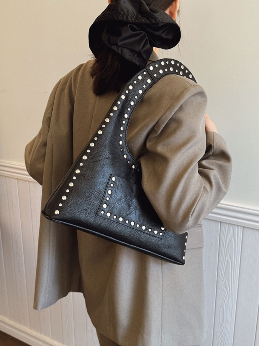 Small Tote Bag with Studded Design Black