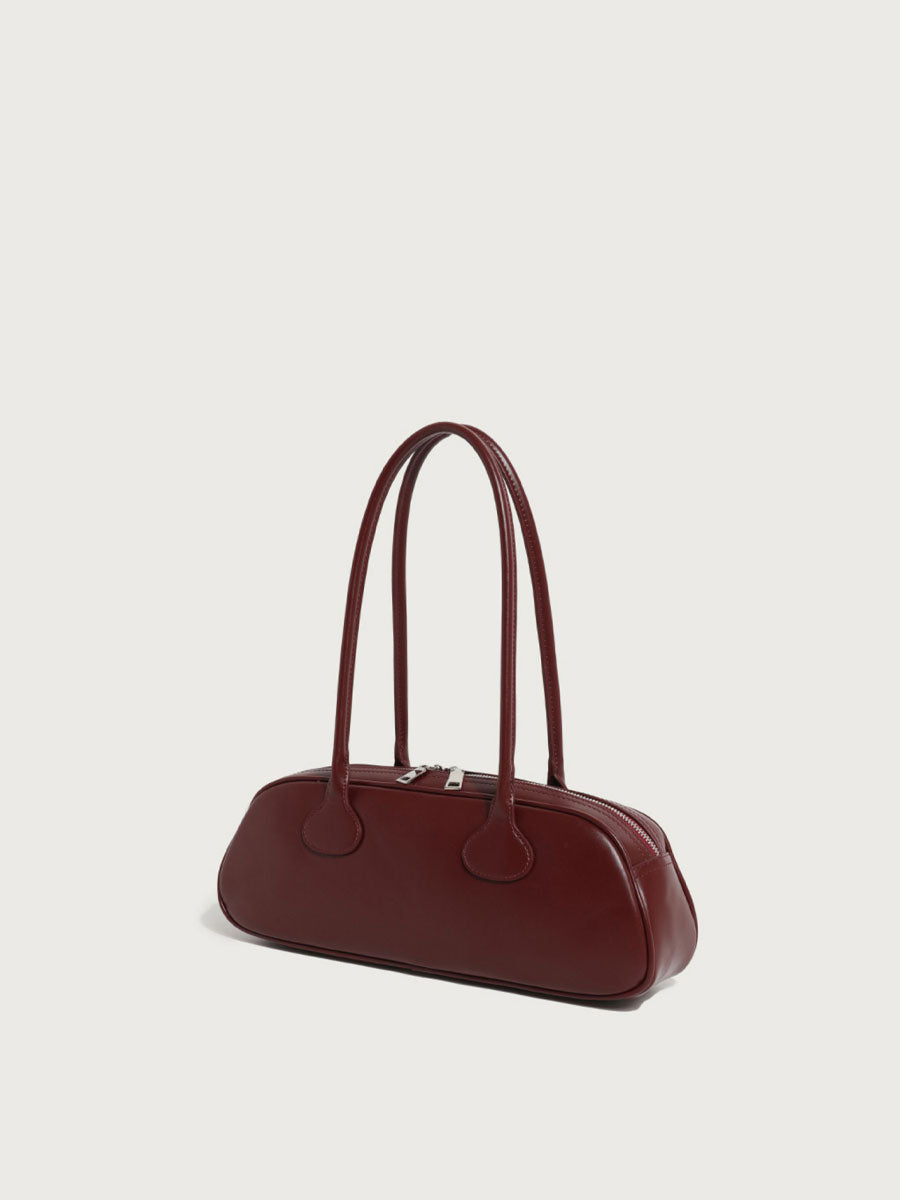 Real Leather Baguette Bag Shoulder Black