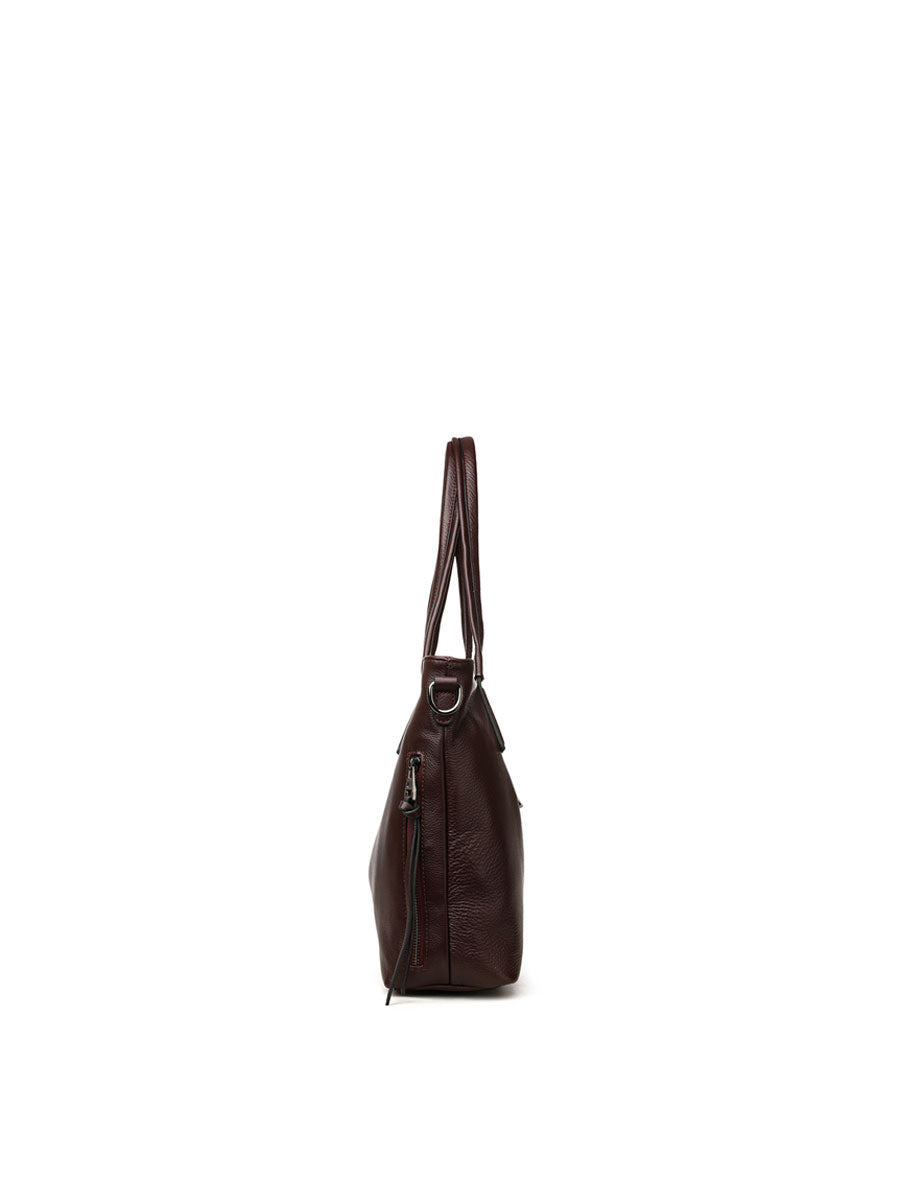 Genuine Leather Tote Bag With Zipper Red