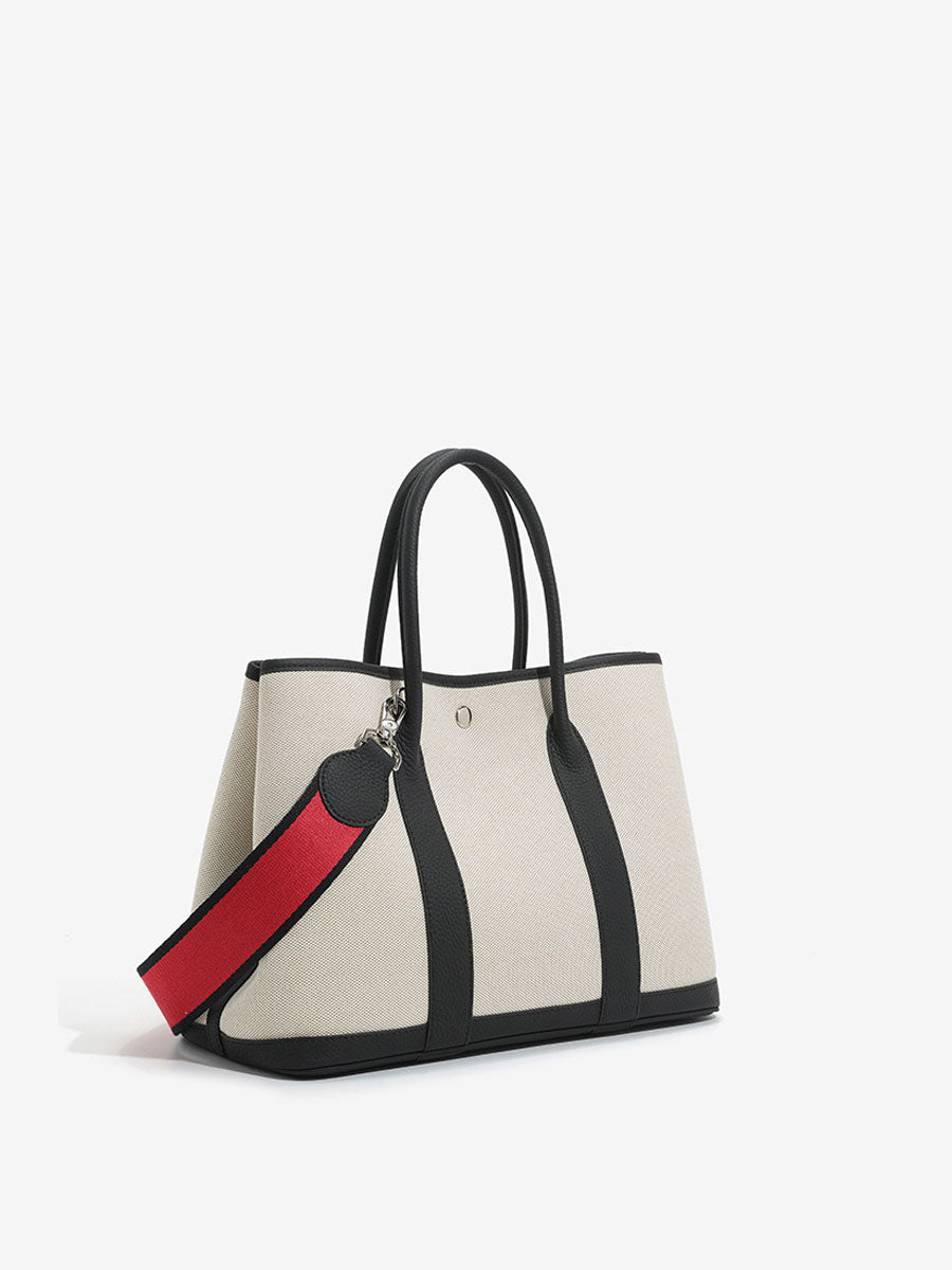 Minimalist Canvas Real Leather Tote Bag White