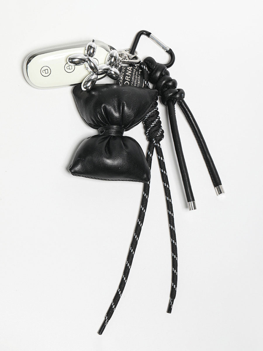 Leather Bow Bag Charm Keychain