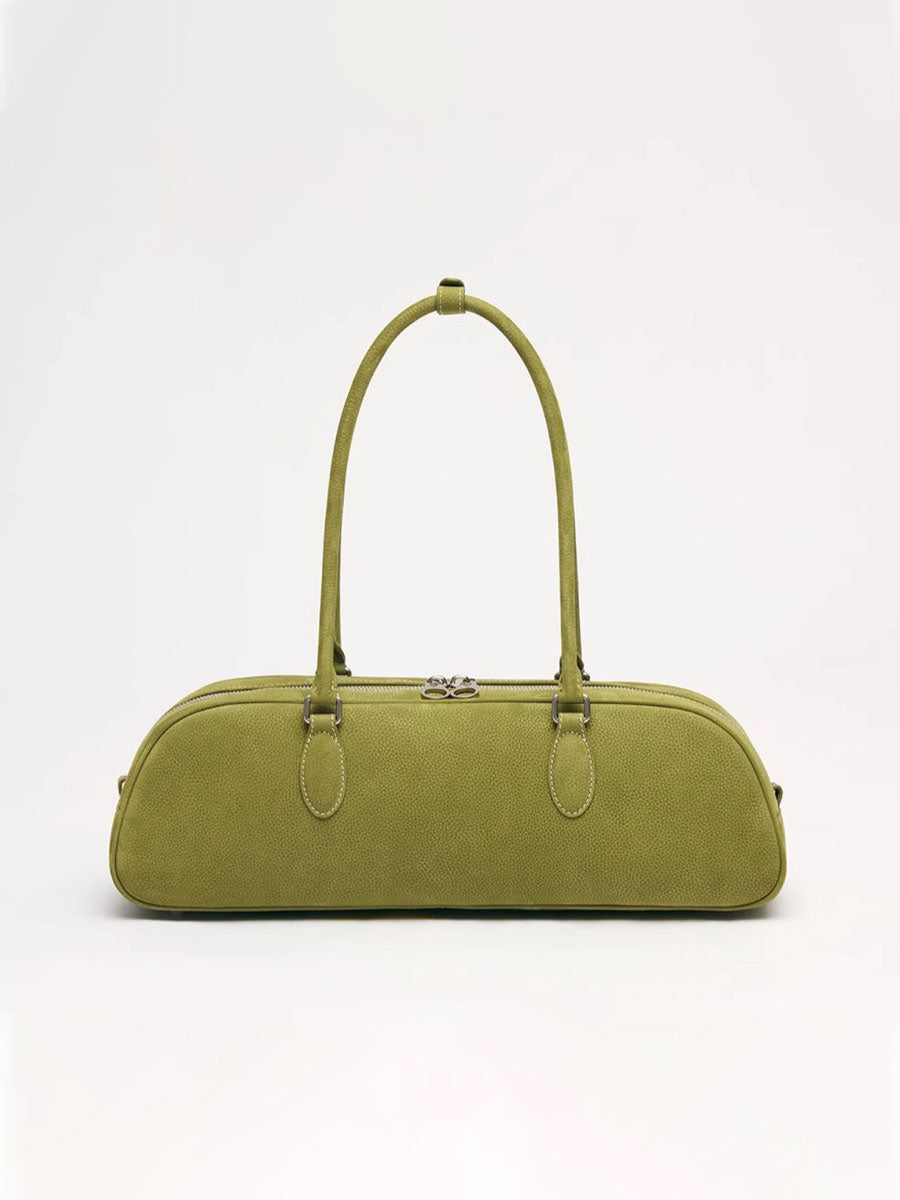Real Leather Baguette Bag Green