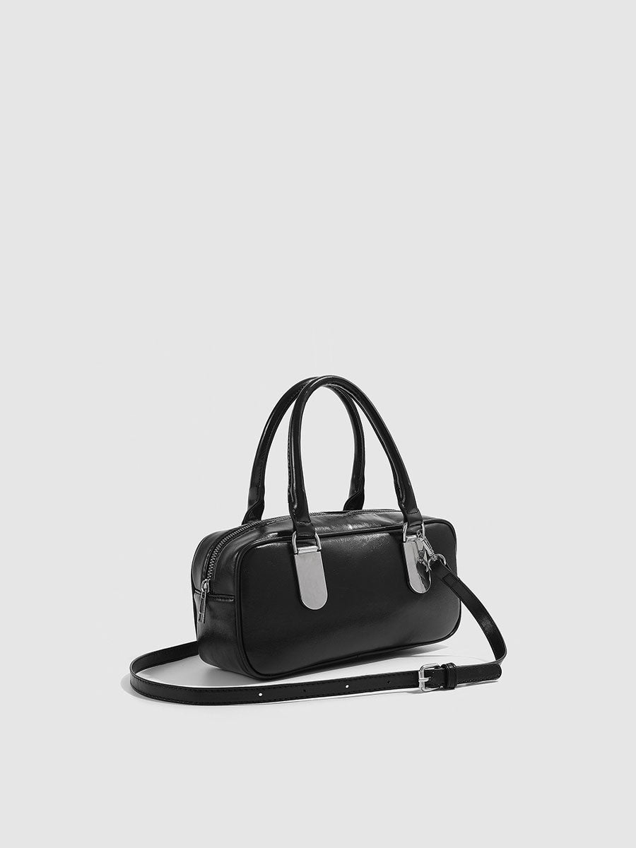 Vegan Leather Top Handle Bag Black