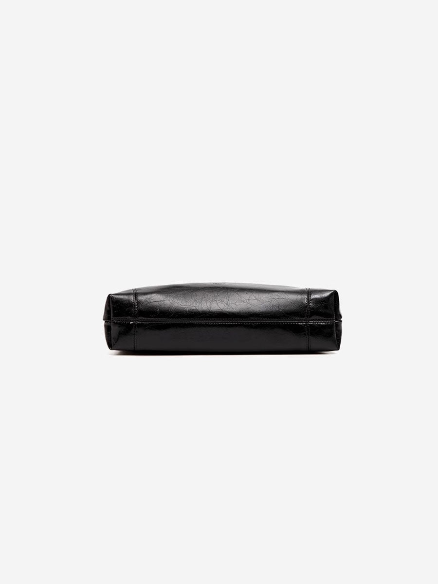 Elegant Red Glossy Shoulder Bag Black