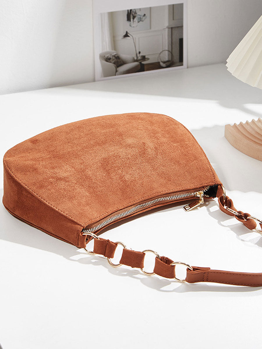 Brown Suede Baguette Shoulder Bag Brown