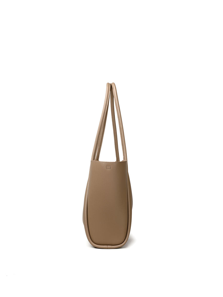 Elegant Leather Tote Bag Large Capacility Khaki