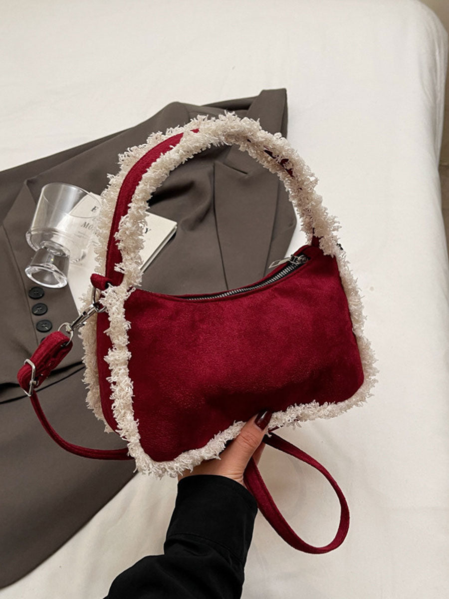 Trendy Plush Edge Crossbody Bag Brown